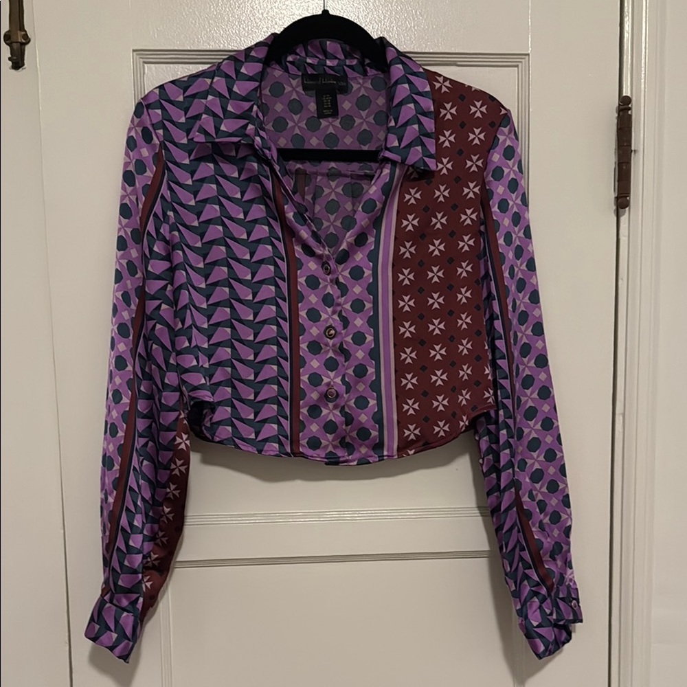 House of Harlow 1960 Purple Cropped Button Down Shirt
